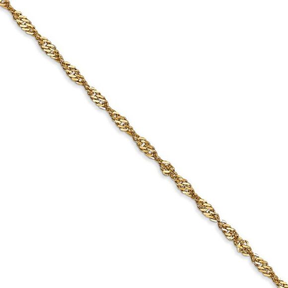 1.9mm 14k Yellow Gold Diamond Cut Singapore Chain Necklace, 16 Inch - Picture 1 of 8